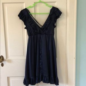 Anthropologie silk dark blue party dress